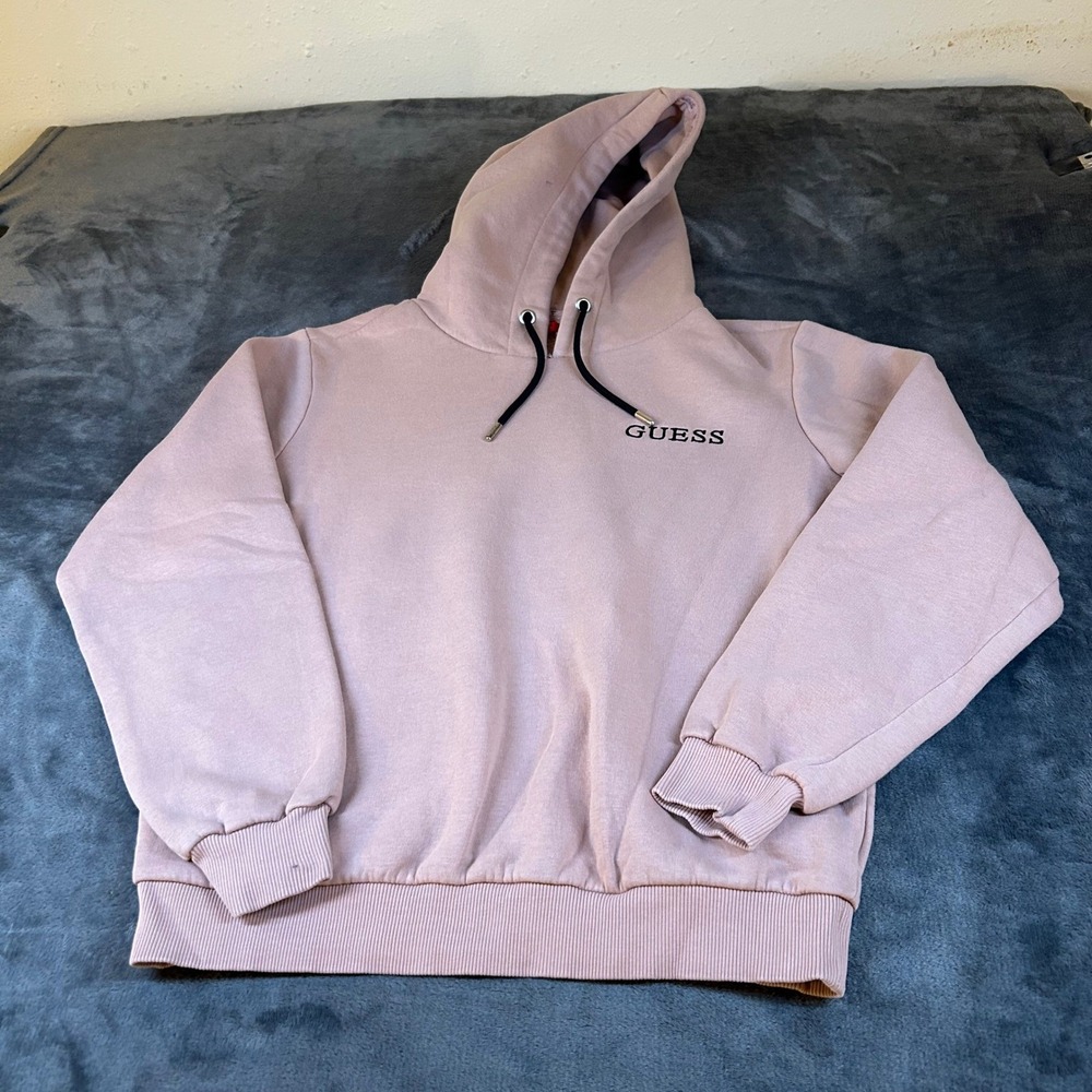Guess Q2BQ07 K9FL1 Hoodie Womens Medium Pink Embroidered Logo Pullover